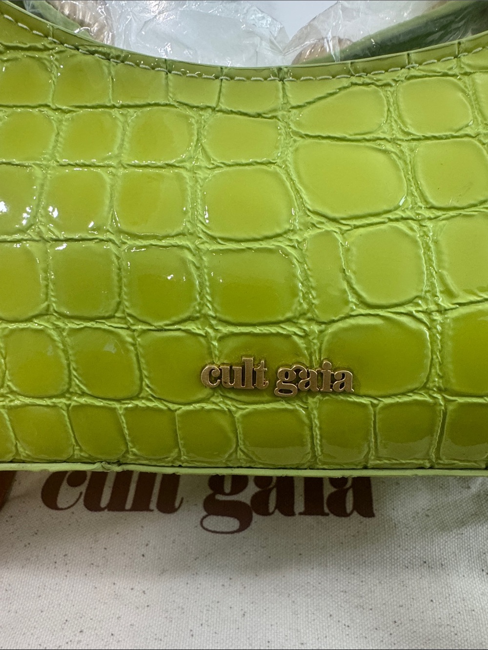 cult gaia lime croc-embossed mini shoulder bag with beaded handle - Picture 10 of 12